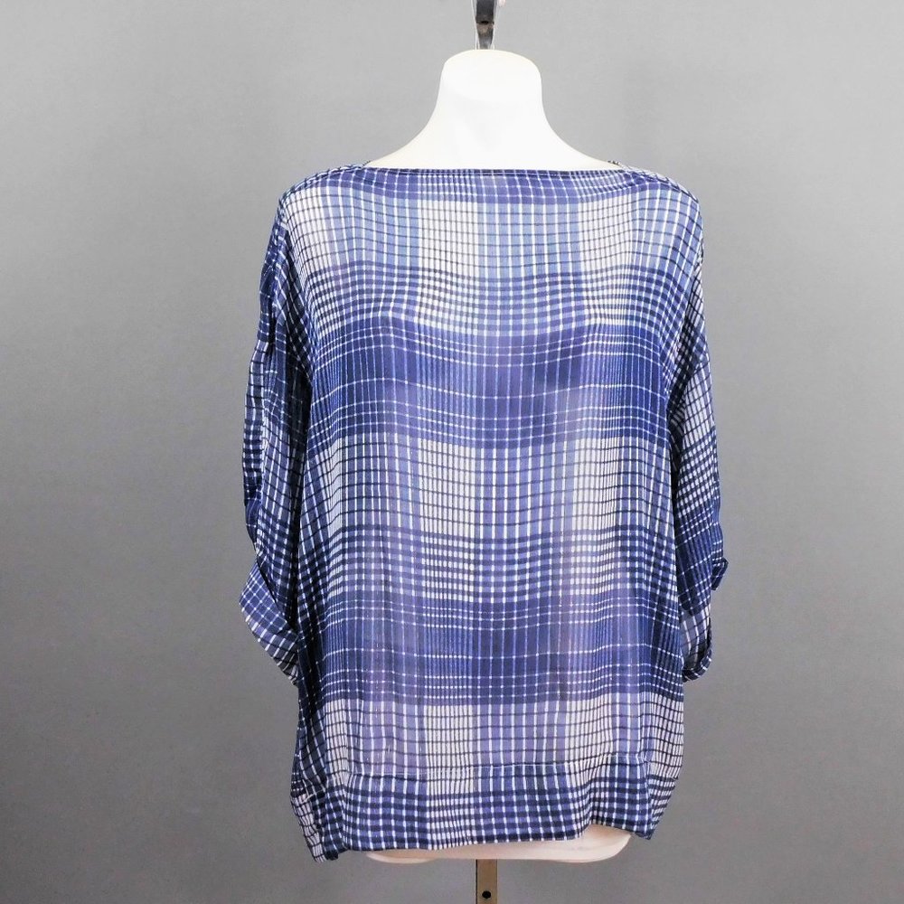 H&M Women Shirt size 12 Blue White Silver Metallic